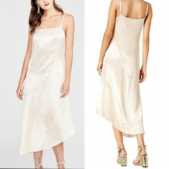 RACHEL ROY Dress Midi Asymmetrical Slip Dress Maxi Nude Satin Glossy Cocktail - Picture 4 of 10